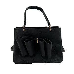 Crossi New York Elegant Bow Crossbody Purse Bag Black Faux Pebble Leather